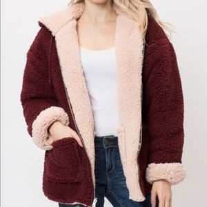 Pre-Order!  Reversible fluffy teddy jacket w hood